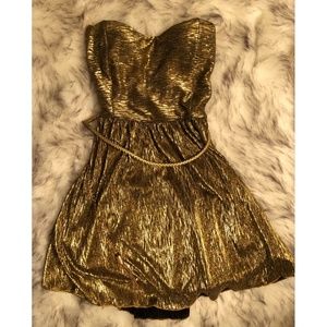 Short Strapless Glitter Gold  Dress